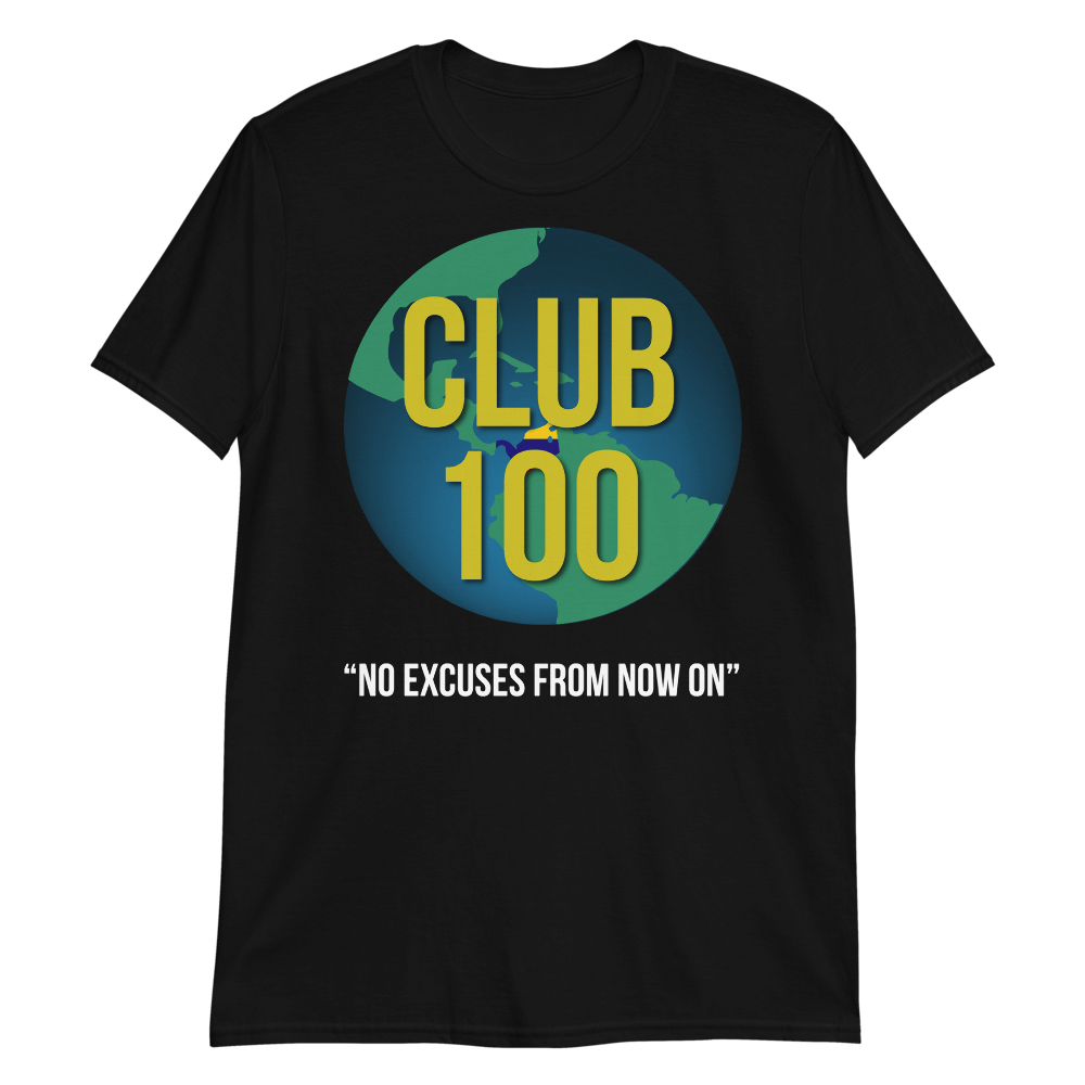 Club 100 Black T-Shirt Gold Text