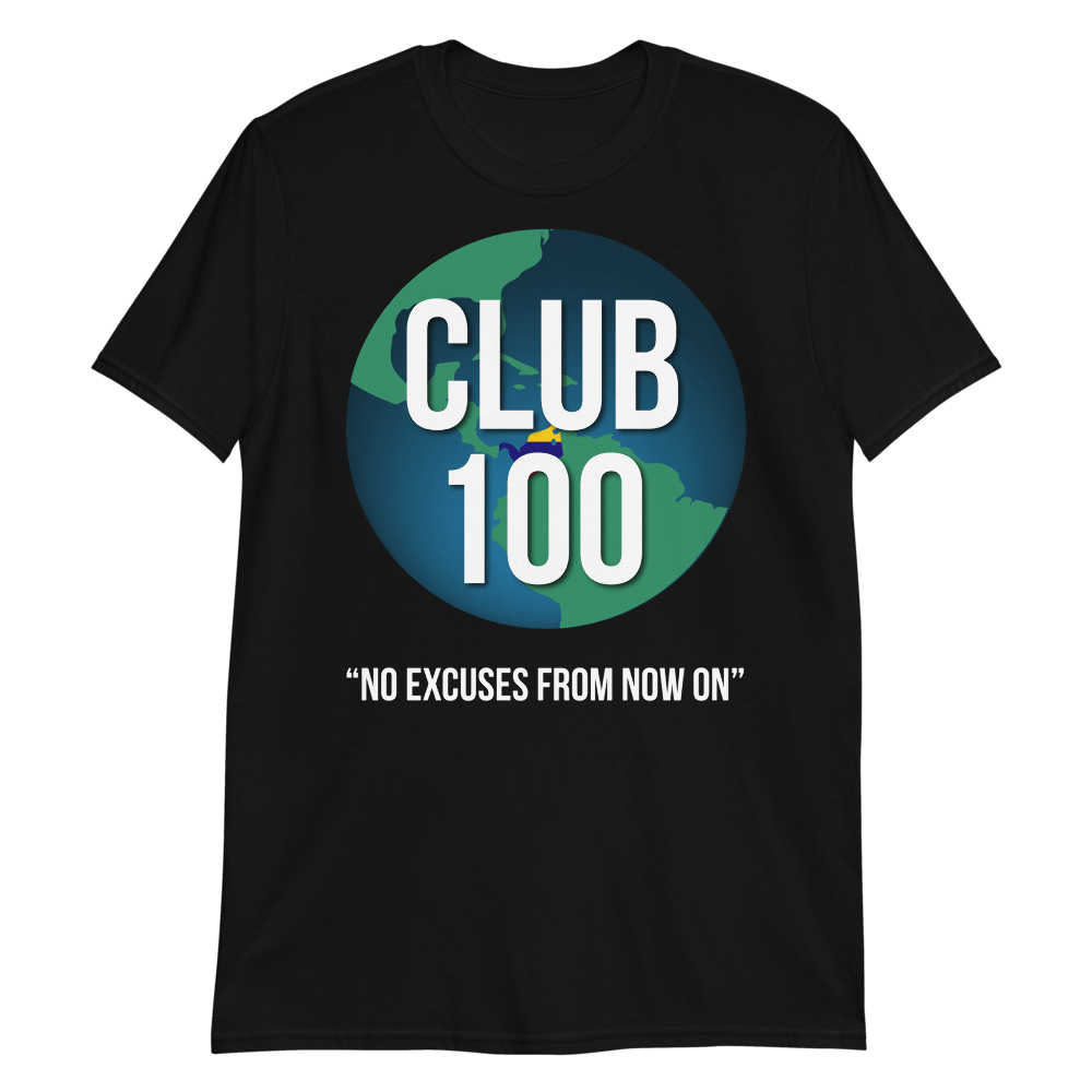 Club 100 Black T-Shirt White Text